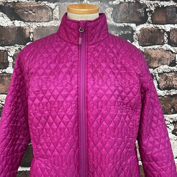Lands' End Puffer Jacket Full Zip Hot Pink Pockets Size Medium M - Picture 9 of 16